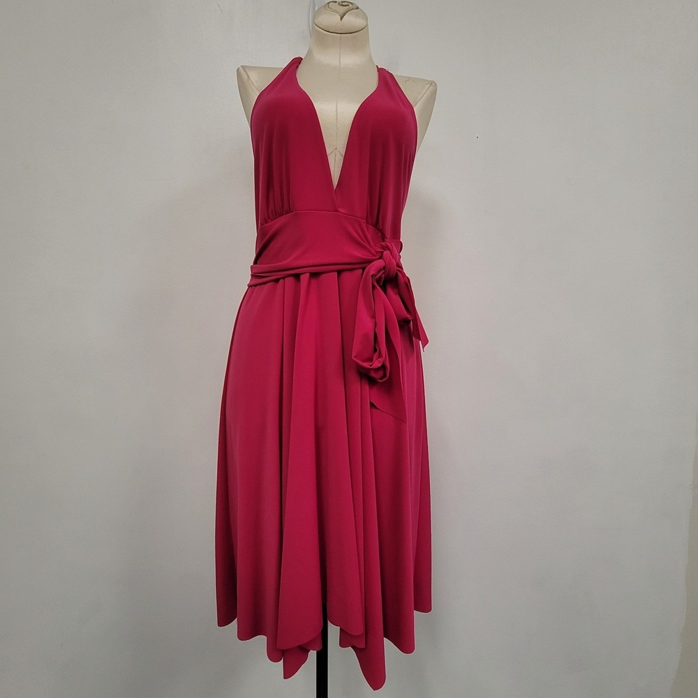 Charlotte Russe Vtg Y2K Pink Asymmetric Dress Size S NWT Halter Coquette Bow